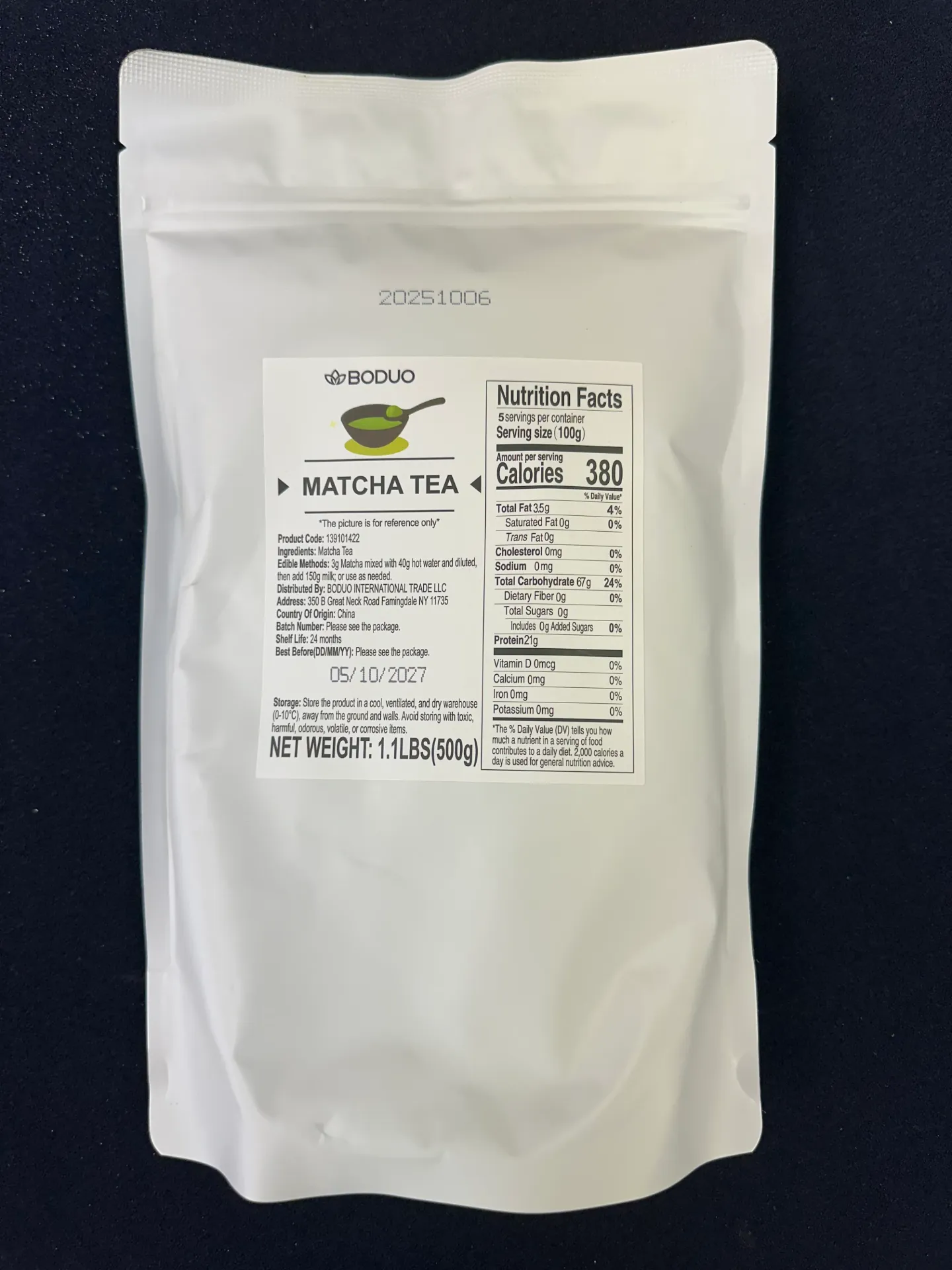 [139101422] PREMIUM MATCHA 美标抹茶粉US(NY) | 500g x 20 bags / Carton